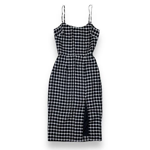Dress the Population Dresses & Skirts - Dress the Population Shaireen Plaid Grid Midi Dress Black White Size S